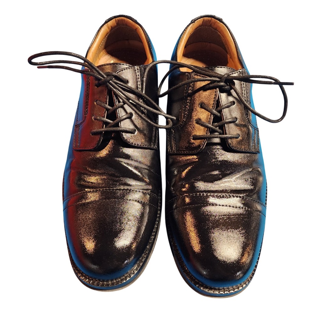 Mens George Black Leather Cap Toe Oxford Dress Shoes‎ Lace Up Formal Work